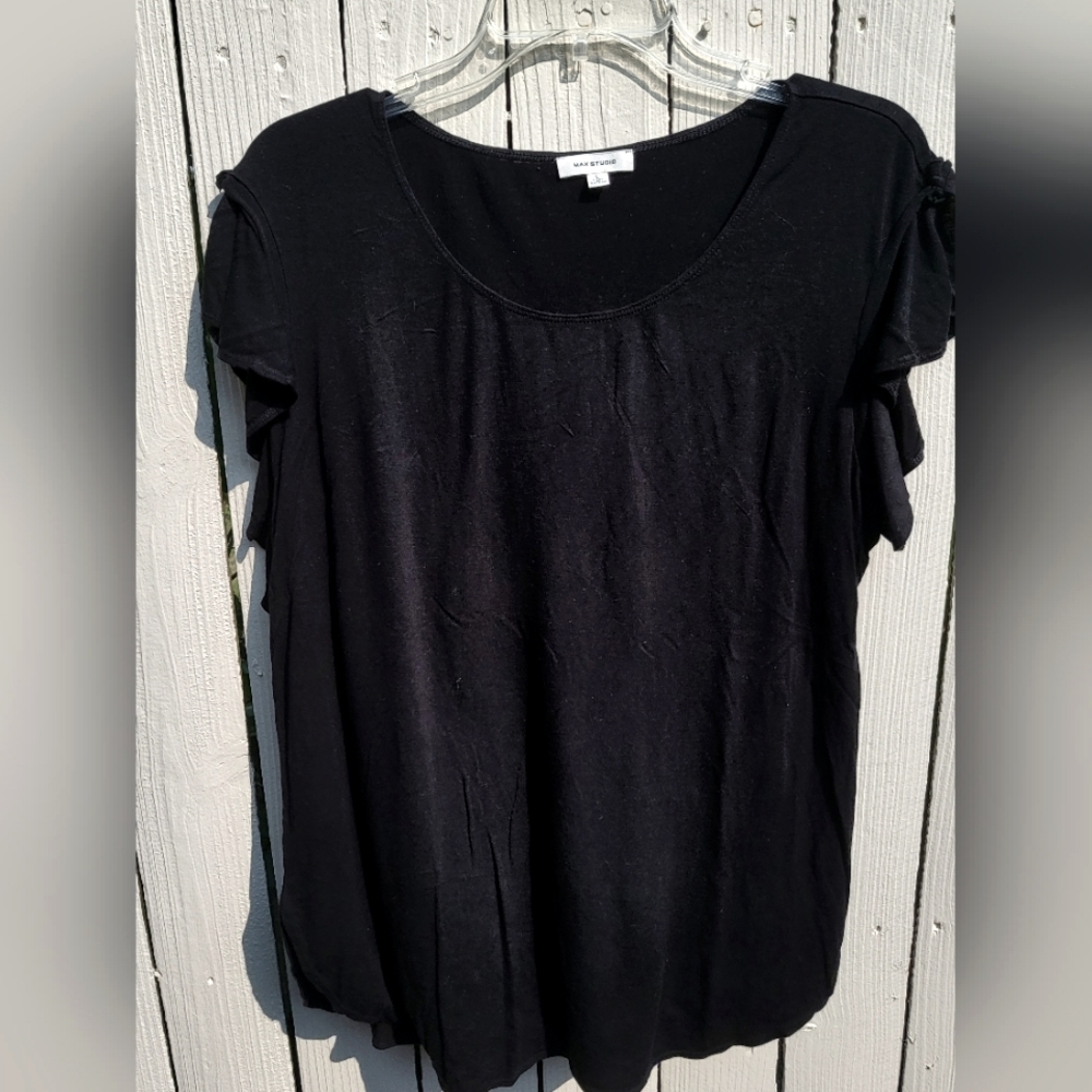 Max Studio black t-shirt, flutter sleeves, size medium